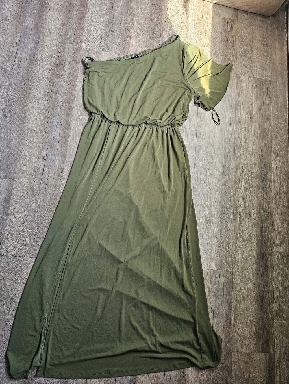 INC International Concepts Olive Green One-Shoulder Maxi Dress
